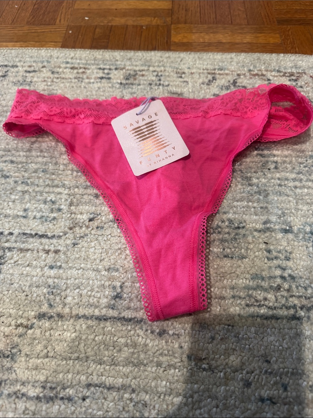 Savage X Fenty Bright Pink Lace Bikini Thong
